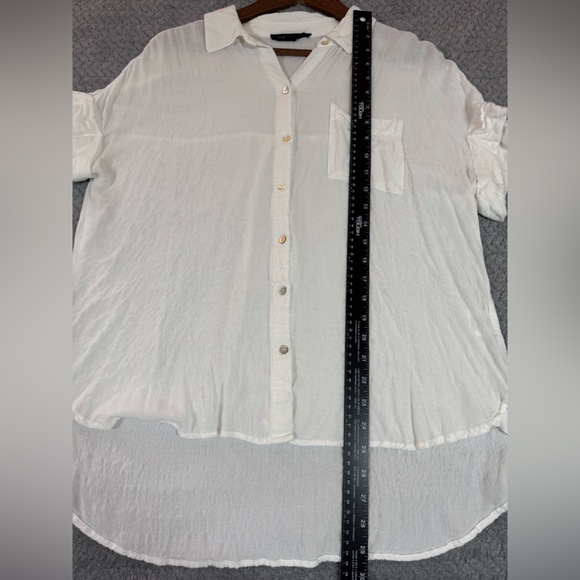 Jane + Delancey Women’s Top Blouse Button Down Short Sleeves Semi Sheer White M - Picture 8 of 8